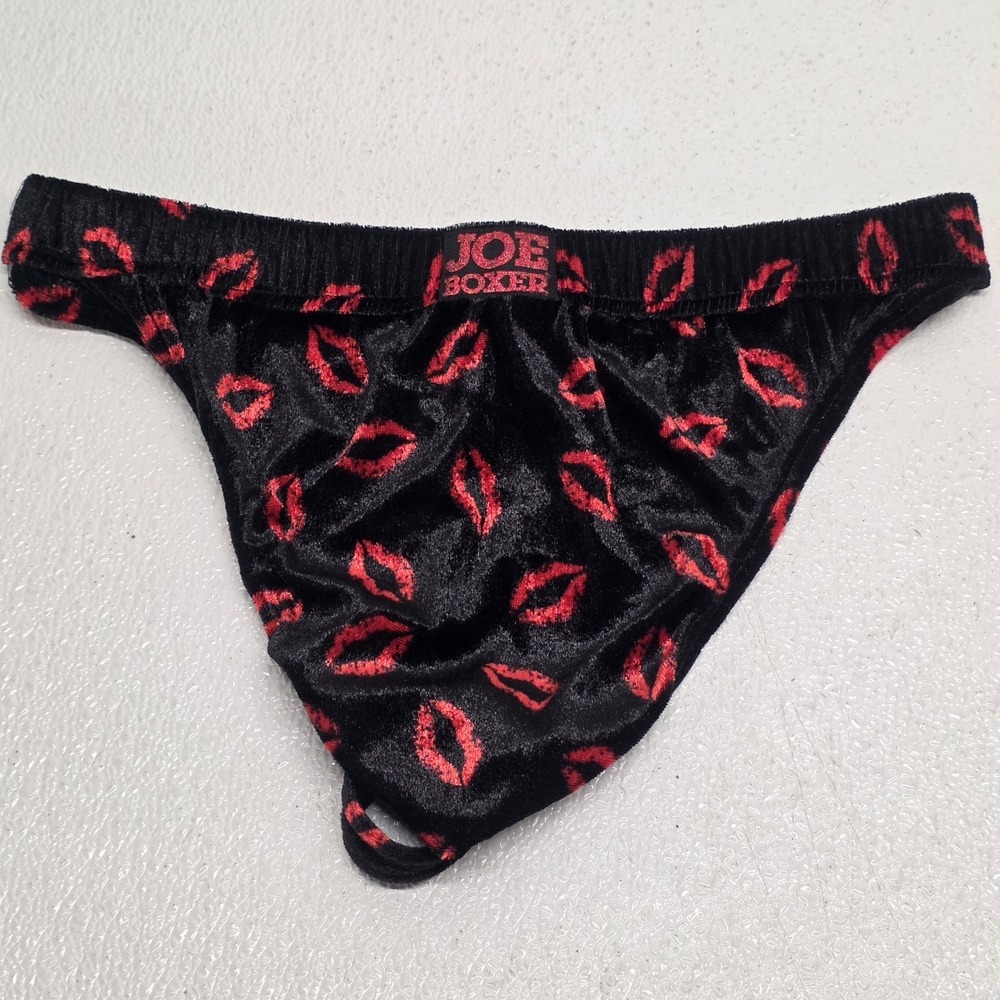 Y2K Joe Boxer Mens Lips Kisses Velour Thong Size Large Valentine Love